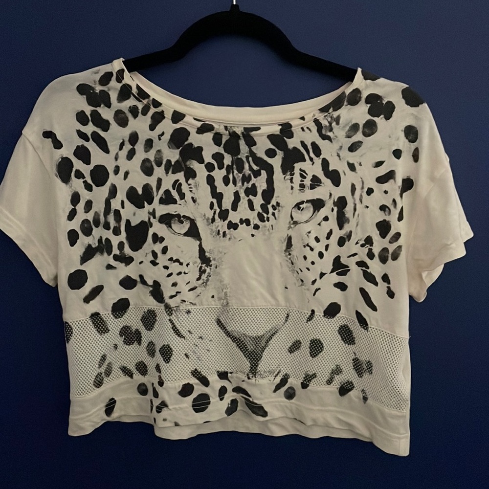 Express Leopard print crop top with mesh